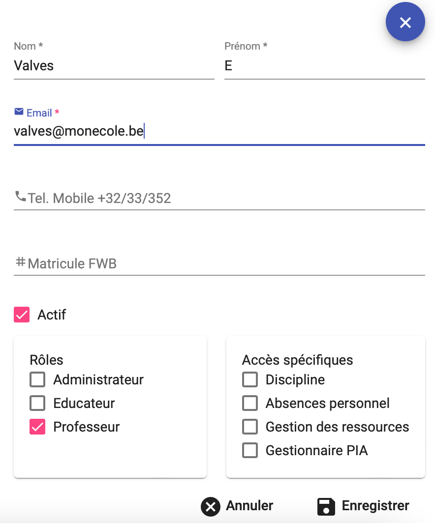 Créer un compte pour les valves